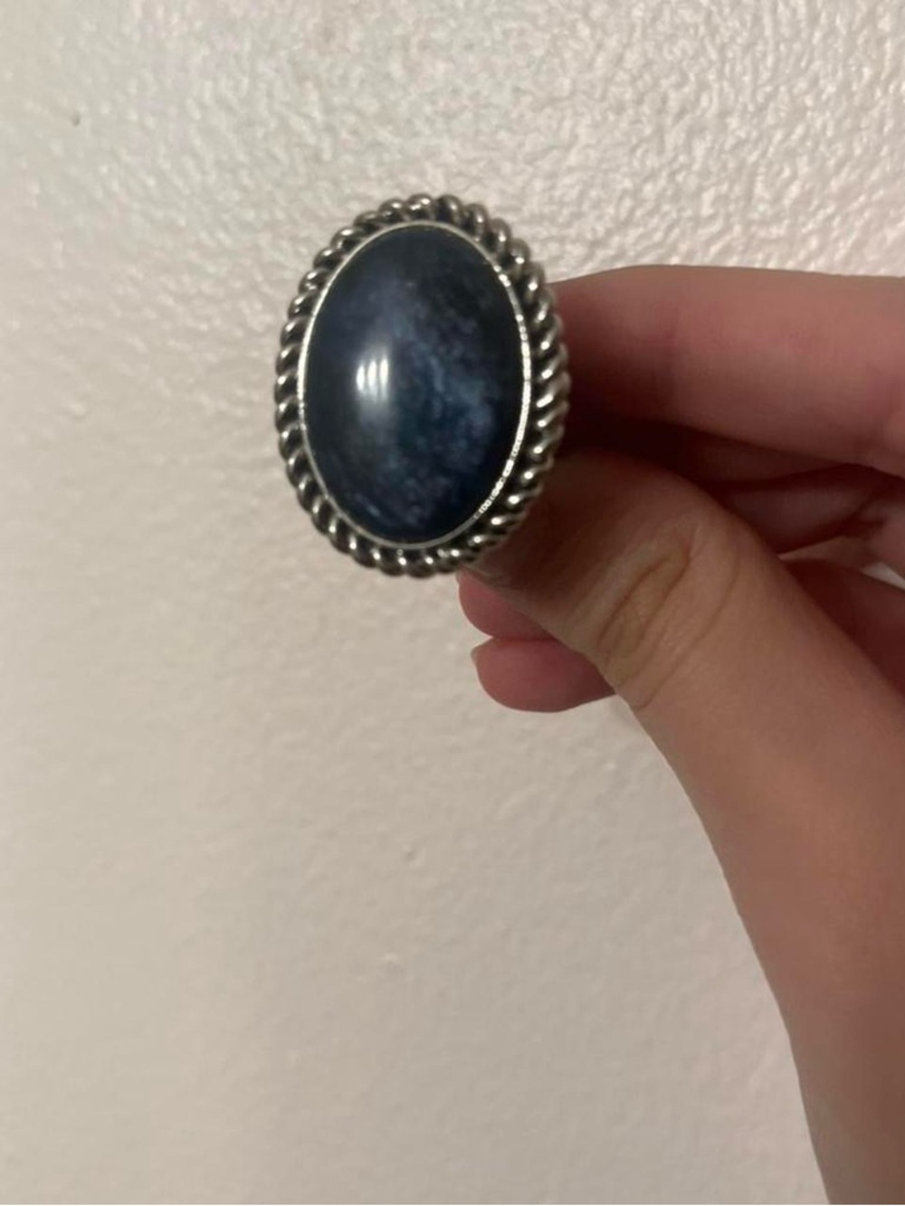 Sterling Silver Blue Stone Oval Cocktail Ring